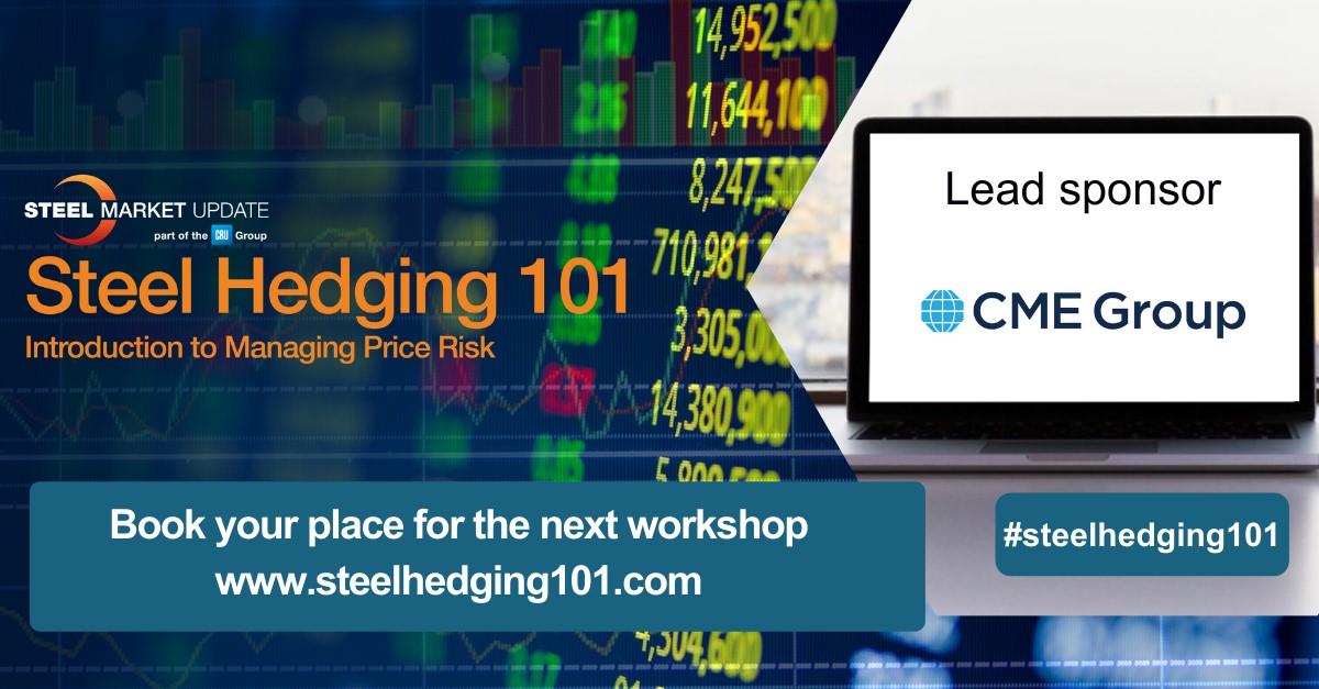 CMEGroup's tweet photo. Join the upcoming Steel Hedging Workshop this March 30-31, hosted by our partners at #SteelMarketUpdate featuring @CMEGroup Director of Metals Products Sean Kessler. Secure your place today. #steelhedging101