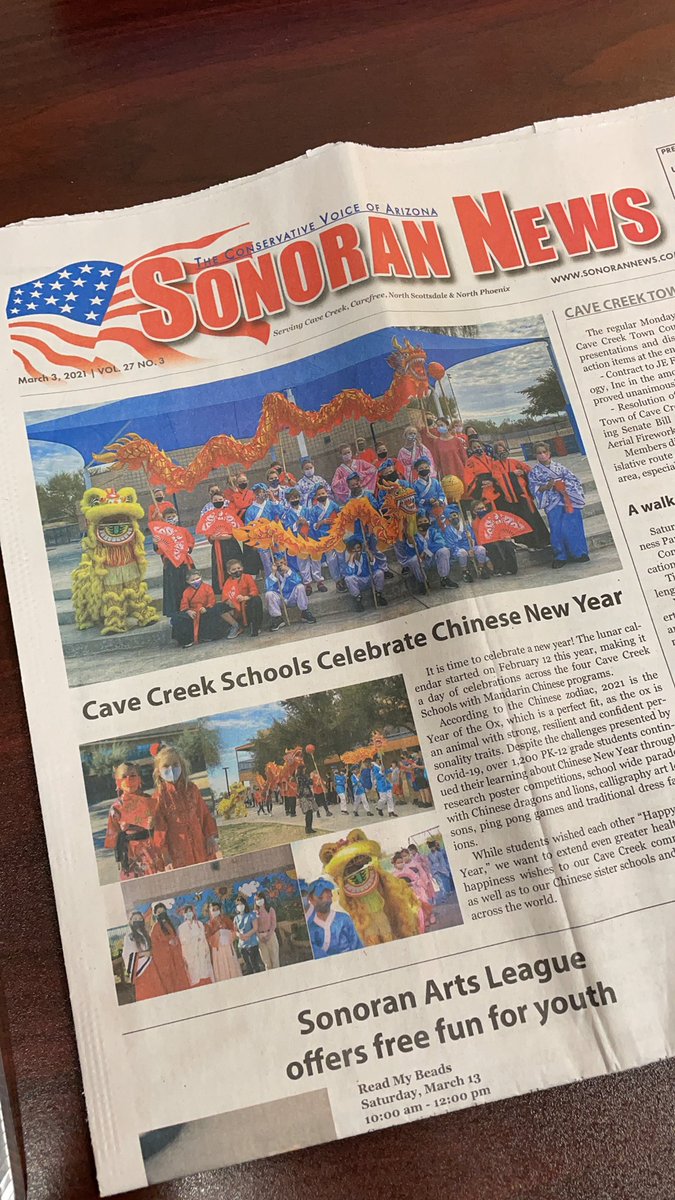 Got to give a shout out to our Chinese teachers that worked so hard to pull off these schoolwide Spring Festival Parades. Front page news in all of our local papers! #chineseschools #globaleducation <a href="/cort_monroe/">Cort Monroe Ed.D.</a> <a href="/CaveCreekUSD93/">Cave Creek USD</a>