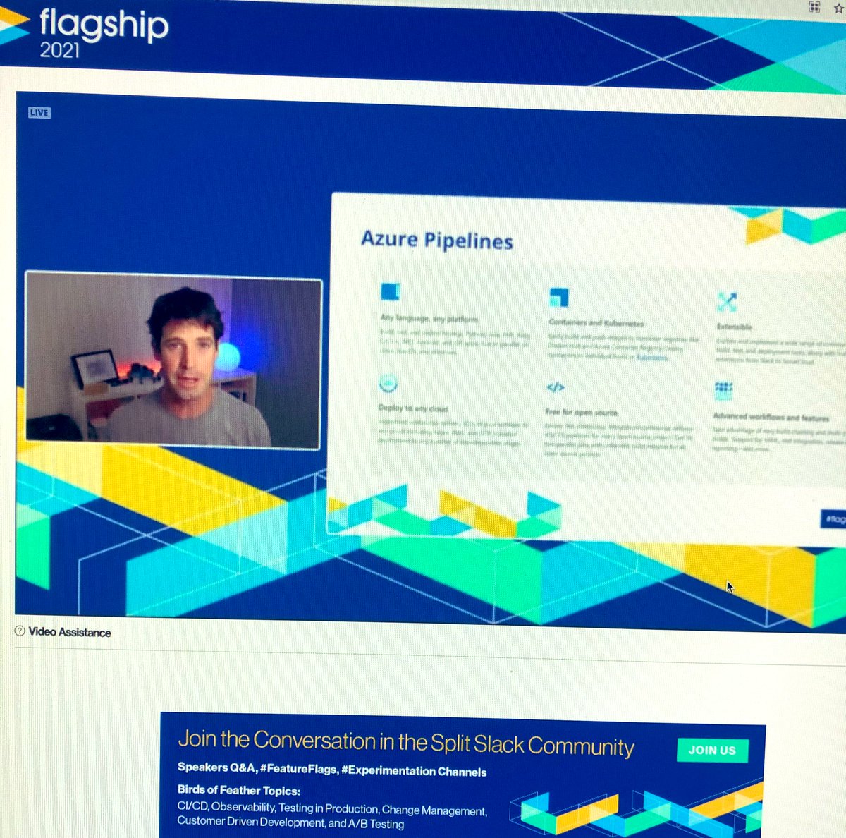MrsBarbaGomez's tweet photo. Beyond CI/CD with @Azure Pipelines with @damovisa #flagship21 @SplitSoftware #Microsoft https://t.co/SK3QMvvqtb
