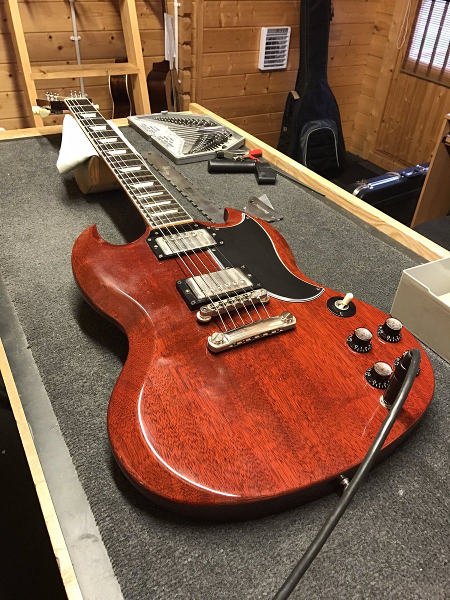 Had some nice guitars in lately &amp; these 4 are no exception. The black Tanglewood &amp; wine red Gibson had Seymour Duncan JB &amp; 59 set fitted (very popular). All 4 fret dressed &amp; setup. #tanglewoodguitars #gibsonguitars #sg #lespaul #seymourduncan🔥🔥🔥
