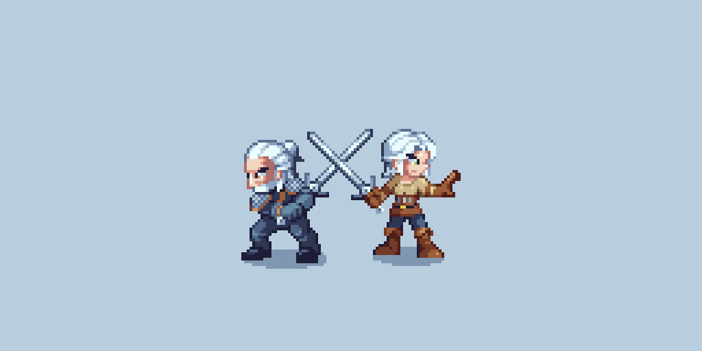 ThePixelRoad's tweet photo. Hey all! Hope you're having an amazing day :) Here's a couple little #Witcher3 characters for you to enjoy :)

#pixelart #art https://t.co/PgcUzbhlgN
