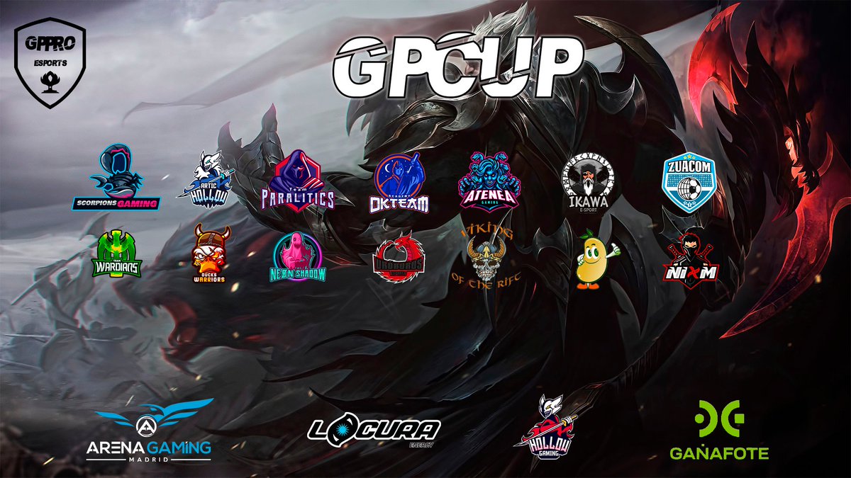 Buenas noches a todos!!

Presentamos a todos los equipos de la GPcup!
<a href="/OKT_Club/">OKT_Club</a> @AteneaGaminglol <a href="/zuacomclub/">Zuacom</a> @DuckwarriorsLol <a href="/NiomEC_/">NIØM 🥷</a> <a href="/ArticHollow/">ArticHollow</a> <a href="/UroborosEsports/">Uróboros Esports</a> <a href="/ikawa_esport/">iKawa eSport</a>