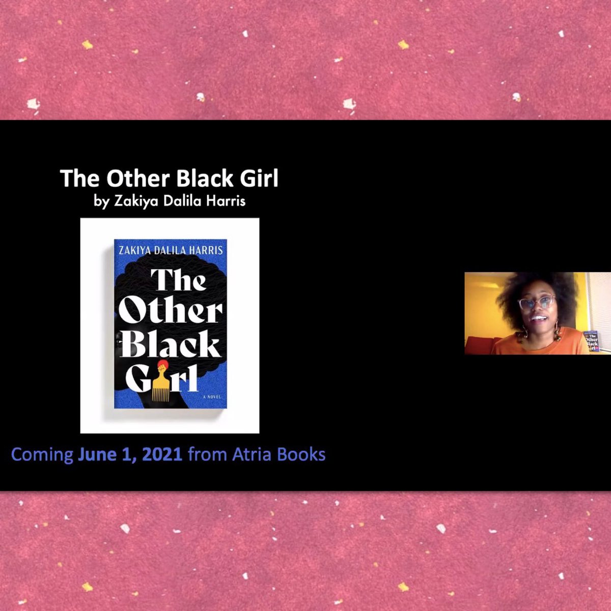 SSEdLib's tweet photo. Currently chatting with Zakiya Dalila Harris, author of THE OTHER BLACK GIRL at our Summer 2021 Adult Librarian Preview. #ssadultpreview @zakiya_harris @AtriaBooks https://t.co/Ipy66kSFbm