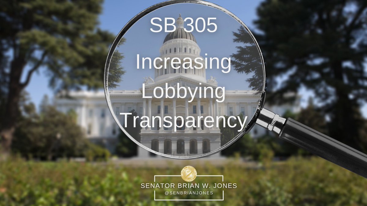 SenBrianJones's tweet photo. My bill #SB305 unanimously passed out of the Senate Elections & Constitutional Amendments Committee.
Lobbying transparency is critical to ensure the law-making process is open & fair to all. This bill speeds up the transparency process by allowing lobbyists to file online #CALeg https://t.co/hnLBeU0gFy