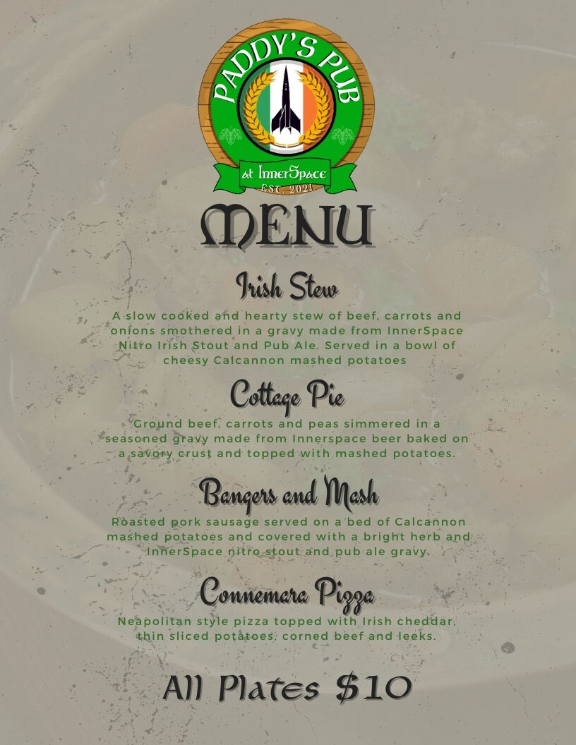 Paddy's Pub has you covered in your search for some hearty Irish fare! Our special menu is now being served.