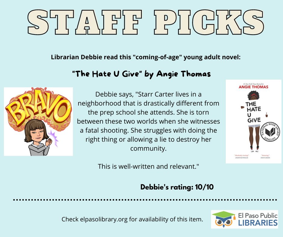 RT @elpasolibrary: Check out our staff picks...This week is 