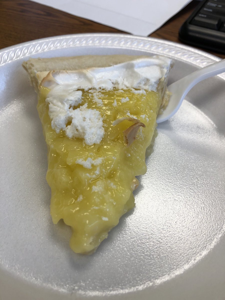 What says spring like Lemon Meringue pie?! Yes I already ate the meringue before the pic, but it was AWESOME! Nice work ⁦@EAHSGOCULINARY⁩ !!! #bestpieever #sotasty #1herd