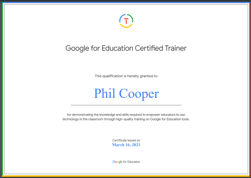 BroughSchool's tweet photo. Proud as punch to get my Google for Education Trainer certification today.  Many years of work to get here.  @EdtechDemo @EdtechukHQ @ty_goddard #GoogleET https://t.co/gJgwDWOjIS
