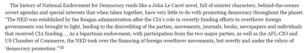 "A lot of what we do today was done covertly 25 years ago by the CIA," said NED co-founder Allen Weinstein in 1991.