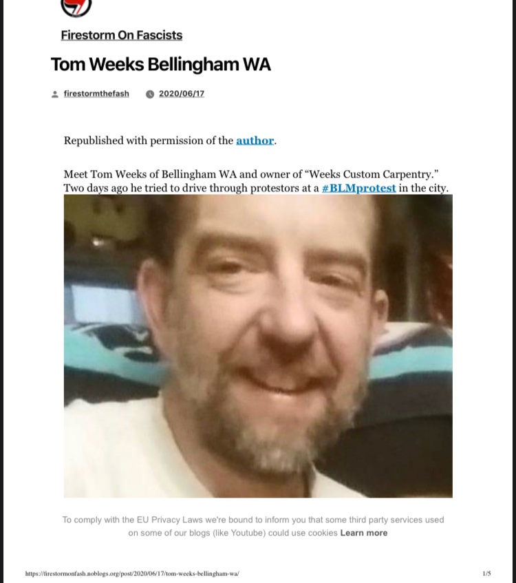 Luzzem_'s tweet photo. If you’re in Bham today be on the lookout for this bitch, who has attempted to run over protestors in the past. His name is Tom Weeks and owns “Weeks Custom Carpentry” https://t.co/I5oYJrGdFi