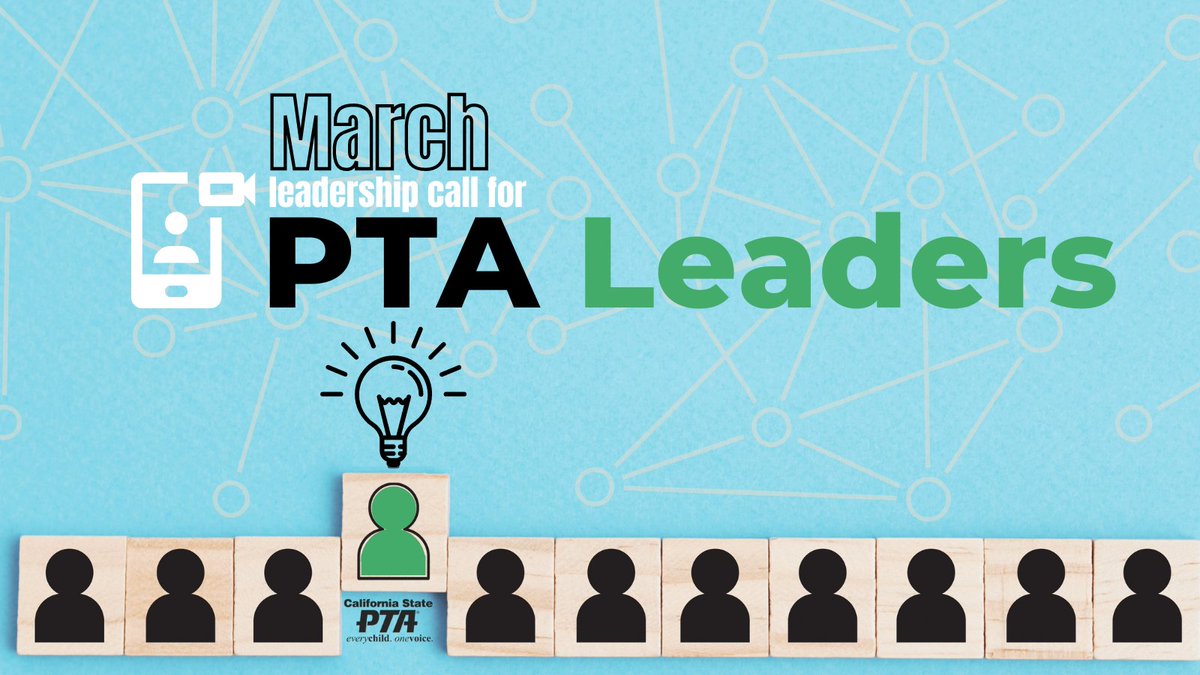 CaliforniaPTA's tweet photo. Save the Date!
Our Leadership Team is holding their monthly webinar on March 23rd at 7 p.m.   
Topics: 
1)#election questions-I’ve been elected, now what?
2)end of year #celebrations for students
3)#TeacherAppreciation
Register:
https://t.co/oCK8FcTwQd #PTA4Kids https://t.co/qWd1QV2F12