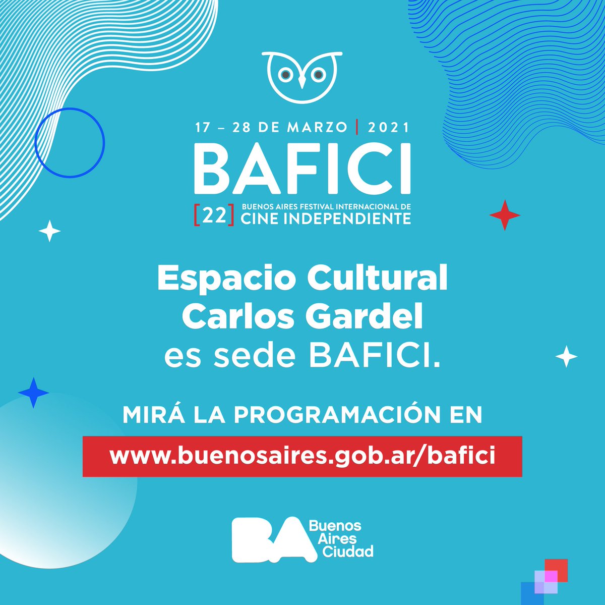 🎬 El <a href="/EspacioGardel/">Espacio Gardel</a> será sede del BAFICI 2021.

🎟️ Las entradas son gratuitas y podés reservarlas 2 días antes de cada función, en buenosaires.gob.ar/festivales

Encontrá el catálogo y la programación completa en buenosaires.gob.ar/bafici ⚡

#VivamosCultura