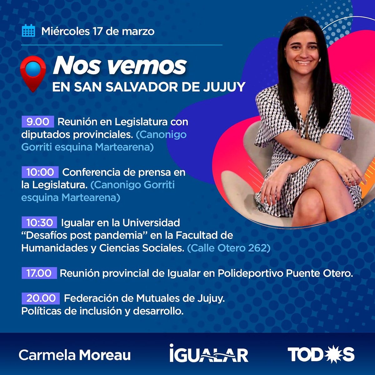 Carmela Moreau  el día 17/3 estara recorriendo #Jujuy