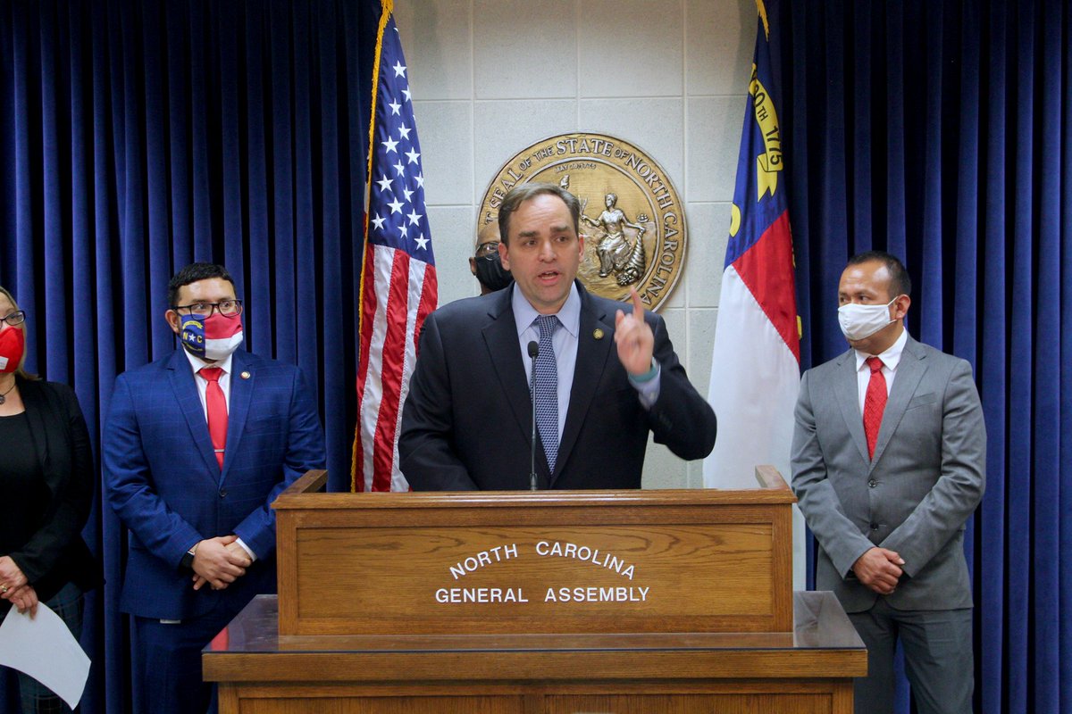 I'm proud to stand to #StopSB101 w/ @rickyhurtadonc, Rev. Anthony Spearman of @ncnaacp, @EliazarPosada of @CentroHispanoNC, Ana Blackburn of @NC_PPC, Victor Alvarez & Antelmo Salazar of @elcolectivonc & 60+ carloads of people who formed a motorcade around the GA to stand with us.