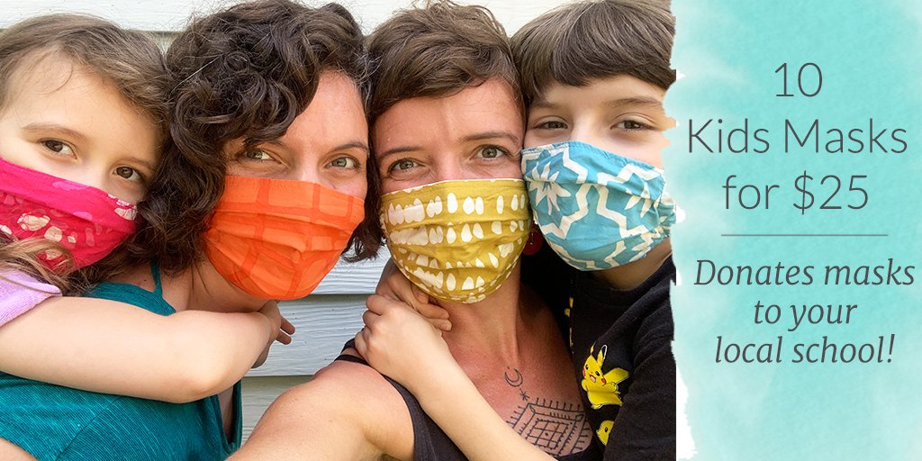 We've heard from teacher friends about students showing up in masks that are uncomfortable, don't fit, or no masks at all. Inspired by customers donating to local schools we're offering kids masks 10/$25 for those interested: bit.ly/2Q7dfCF