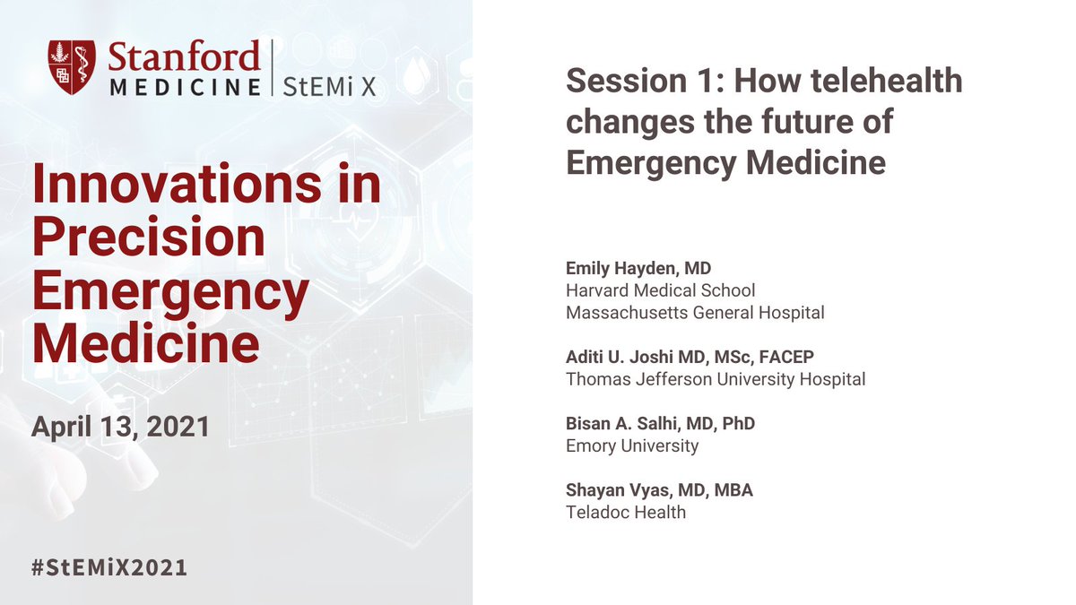 StanfordEM (@stanfordemed) on Twitter photo Join us for #StEMiX2021 on April 13 to check out sessions like "How #Telehealth Changes the Future of Emergency Medicine" w/ Drs. @draditijoshi <a href="/BisanSalhi/">Bisan Salhi</a> , Emily Hayden and Shayan Vayas.
Register at stemix.live! Join us for #StEMiX2021 on April 13 to check out sessions like "How #Telehealth Changes the Future of Emergency Medicine" w/ Drs. @draditijoshi <a href="/BisanSalhi/">Bisan Salhi</a> , Emily Hayden and Shayan Vayas.
Register at stemix.live!