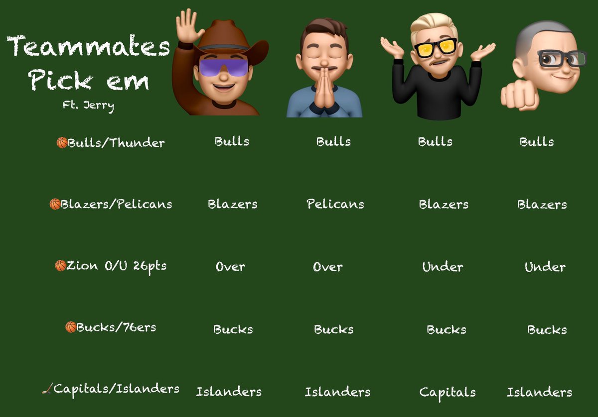 TeammatesPod's tweet photo. Today’s pick em featuring our first guest, Jerry! 

Don’t forget to listen and also enter the Teammates pod bracket challenge! https://t.co/RMdRikWiXQ