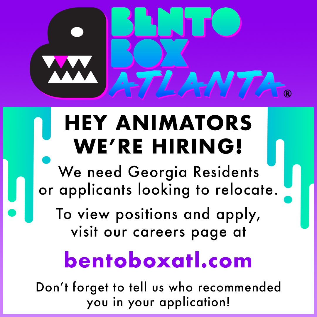 ❗️W E ‘ R E  H I R I N G — in ATL❗️
Details at BENTOBOXATL.COM
.
.
#bentoboxent #bentoboxatl #jobsinanimation #nowhiring