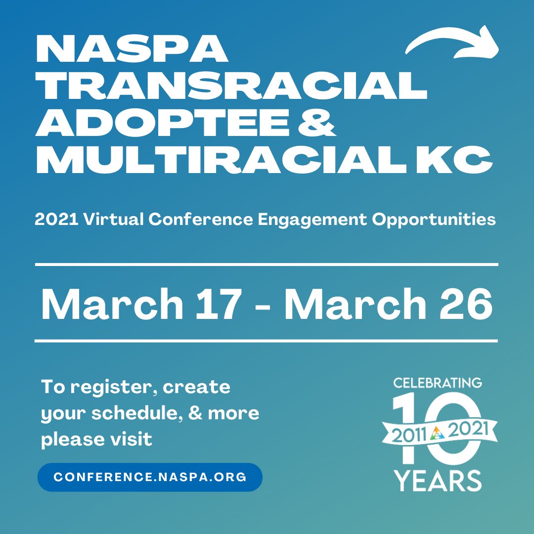 NASPA_TAMKC's tweet photo. Building your NASPA schedule? Join the TAMKC for a schedule full of innovative and interactive conversations, presentations, and socials! #transracialadoptee #multiracial https://t.co/J5UHRHuXVP