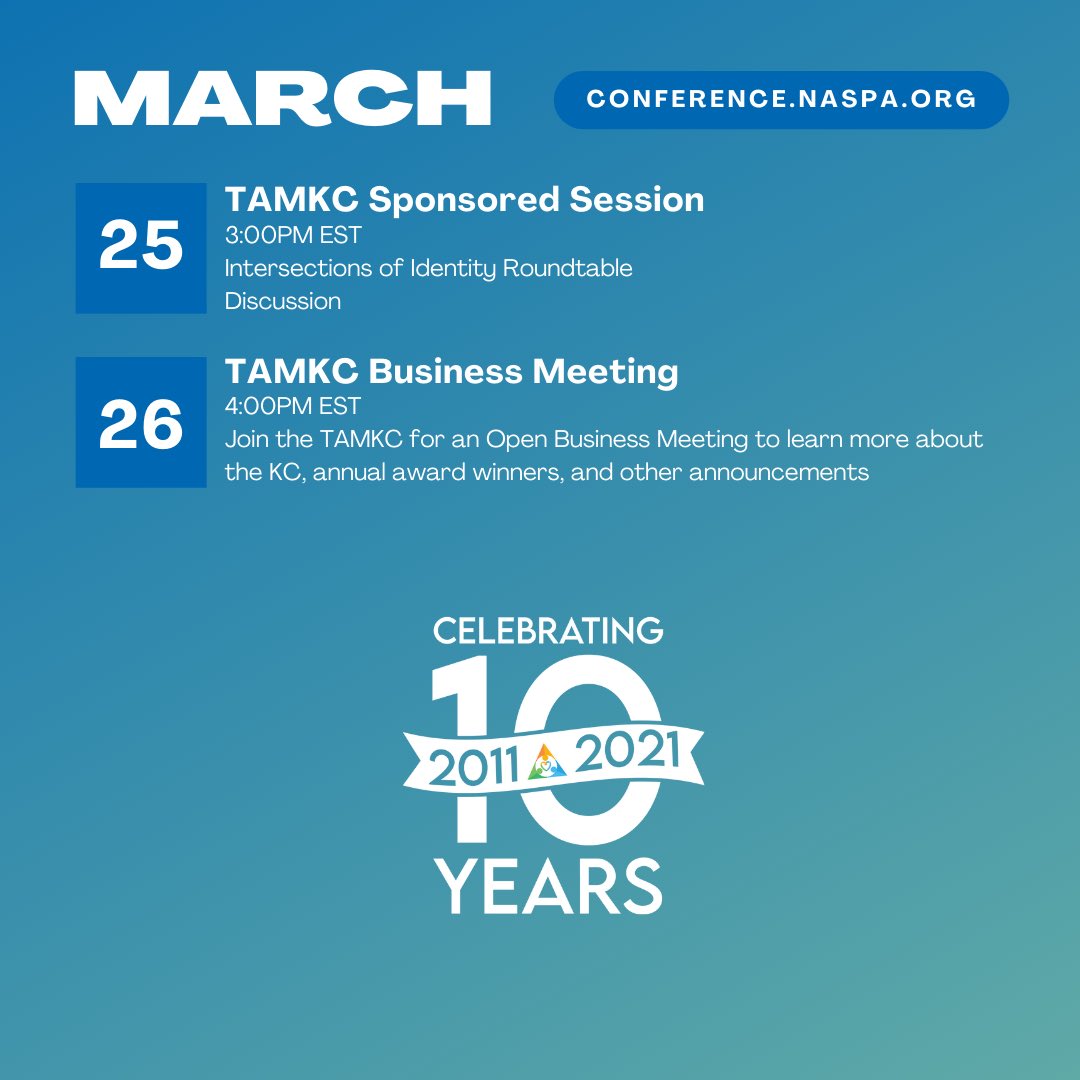 NASPA_TAMKC's tweet photo. Building your NASPA schedule? Join the TAMKC for a schedule full of innovative and interactive conversations, presentations, and socials! #transracialadoptee #multiracial https://t.co/J5UHRHuXVP
