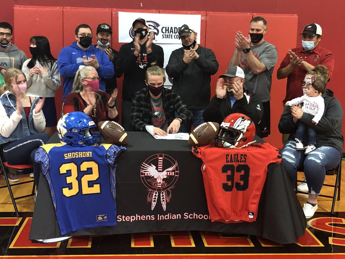 d5pio's tweet photo. Shoshoni/StStephens senior Kaden Dower signs National Letter of Intent Tuesday afternoon to play football at Chadron State College in Chadron, Nebraska. #chadronstateeagles https://t.co/Co9nVEFmiD
