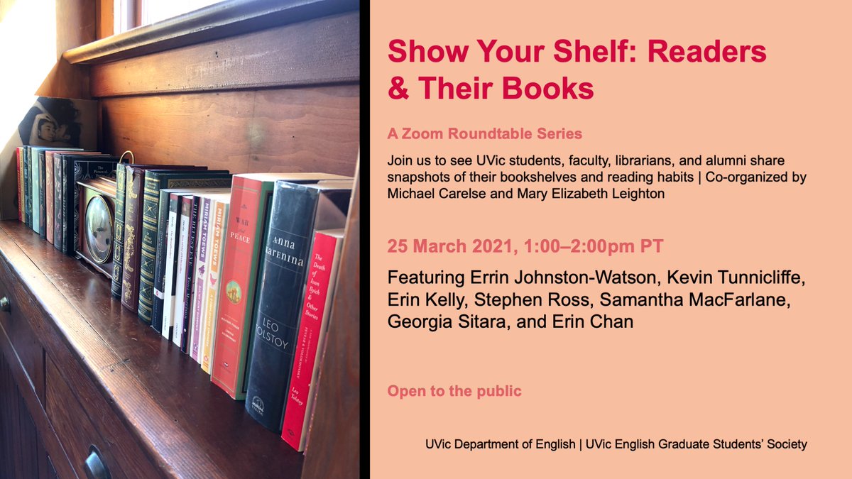 UVicEGSS's tweet photo. Join us for the final final Show Your Shelf session on March 25th 1:00-2:00pm PT!

You can register and receive the Zoom link at https://t.co/PIWTPGf8zl. https://t.co/keK1FLQFHr