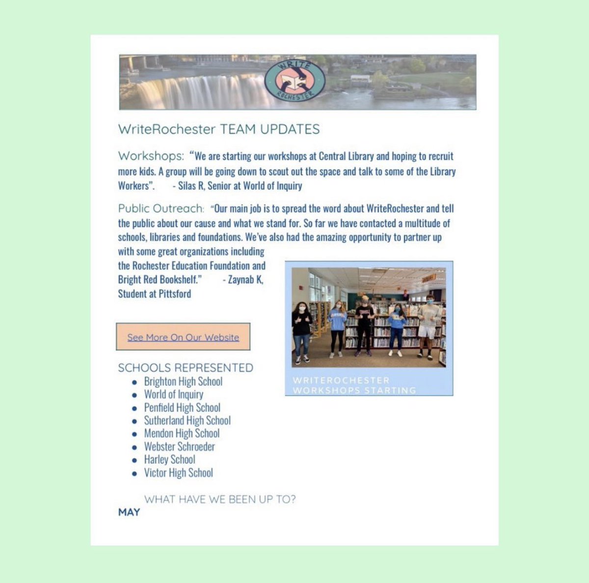 WriteRochester's tweet image. Here’s an update of what we’ve been doing the past few months!! We are currently in the process of disturbing writing kits to students and implementing virtual workshops. Thanks Ref Rochester for all your support!