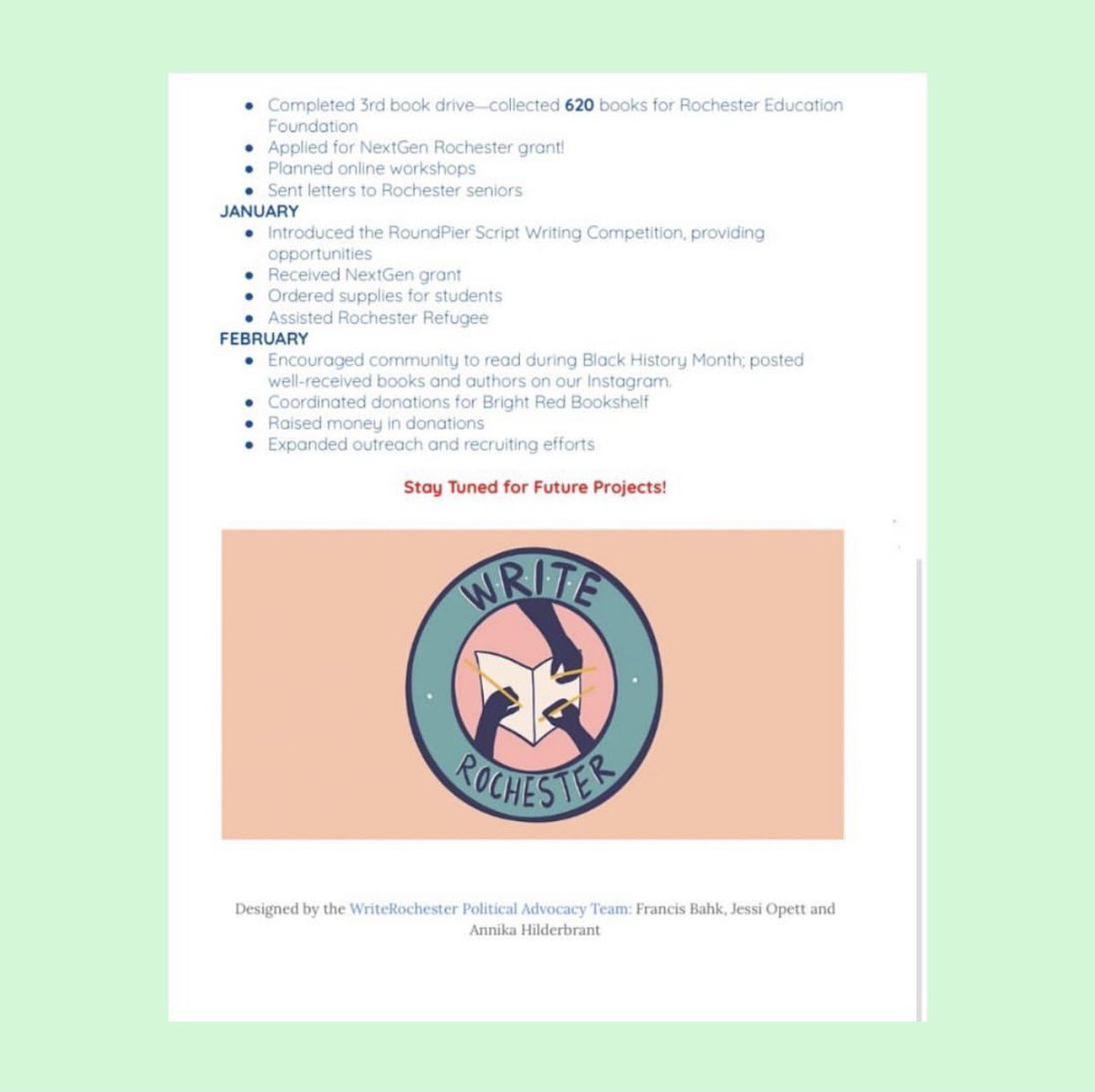 WriteRochester's tweet image. Here’s an update of what we’ve been doing the past few months!! We are currently in the process of disturbing writing kits to students and implementing virtual workshops. Thanks Ref Rochester for all your support!