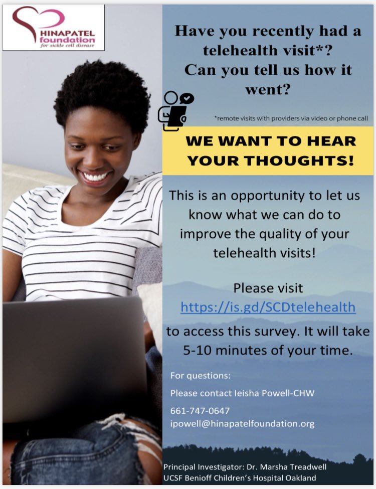 You can complete the survey with my assistance by calling Ieisha Powell at 661-747-0647 or you can complete it on your own at the link below:

redcap.ucsf.edu/surveys/index.…