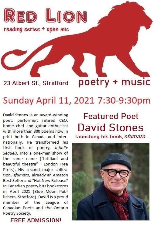 Very excited to be headlining the first ever Red Lion Reading Series event on April 11th @ The Red Lion <a href="/StratfordON/">Destination Stratford</a> ... launching my new book #sfumato <a href="/BlueMoonPub/">Blue Moon Publishing</a> Music + poetry = Greenwich ... #poetry #poetrylovers #poetrycommunity