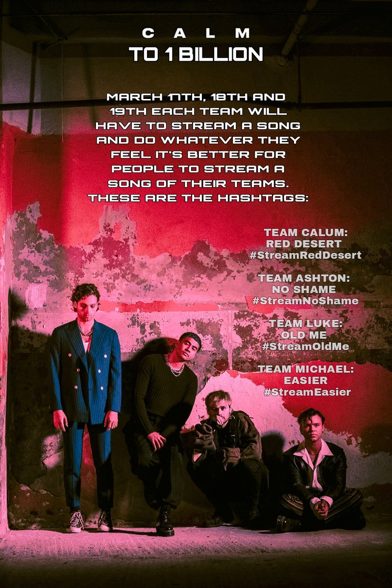 5SOSPROMOT's tweet image. TEAMS, HERE ARE YOUR SONGS TO REQUEST AND STREAM FOR THE NEXT THREE DAYS!

you can think of different things to trend you hashtags and earn points!

LET'S GET CALM TO 1B!! #CALMMiniComp #CALMTeamC #CALMTeamA #CALMTeamL #CALMTeamM