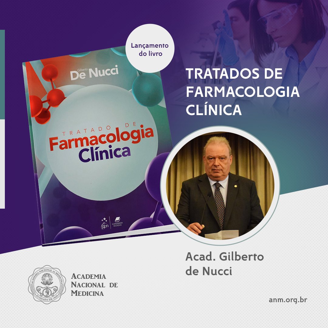 acadnacmed (@acadnacmed) on Twitter photo O acad. Gilberto de Nucci acaba de lançar um livro-guia que apresenta os mecanismos de ação, as indicações terapêuticas e a real eficácia dos principais fármacos utilizados na prática clínica atual. Já à venda! O acad. Gilberto de Nucci acaba de lançar um livro-guia que apresenta os mecanismos de ação, as indicações terapêuticas e a real eficácia dos principais fármacos utilizados na prática clínica atual. Já à venda!