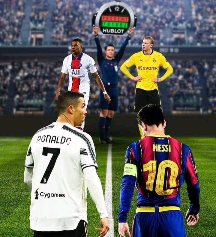 Somreal1's tweet photo. The greatest debate now is not who is greater between Messi or Ronaldo, but it is the question of 'has their time come to an end?' The emerging of Young talents like Mbape, Haaland and other young quality players shift the focus from the 2 inseparable goats to this young goats. https://t.co/62bp9V1gqz