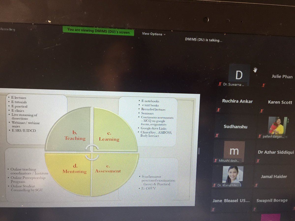 DrPriyaKhanna's tweet photo. Holistic approach to rapid design and implementation of flipped curriculum in #DMIMS India! Great talk by Drs Tripti Srivastava and Swanand Pathak #DMIMS_Sydney2021 symposium https://t.co/sXNQZlQMKD