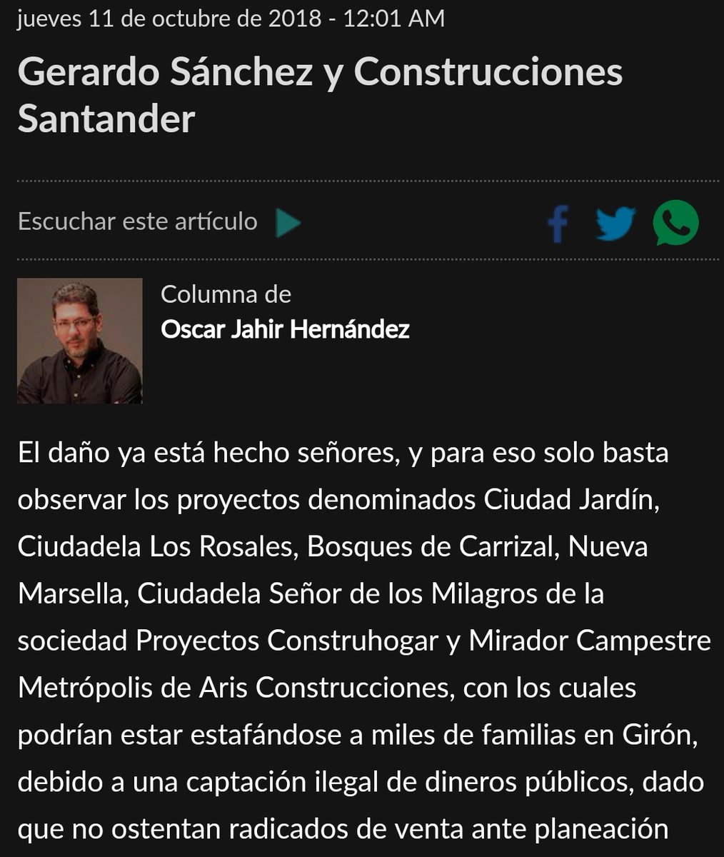 oscarjahir_'s tweet photo. Hace más de 2 años advertí con claridad que la #ConstructoraSantander y Gerardo Sánchez eran los constructores ilegales más grandes de #Girón. Muy triste tener que enterarme hoy que tenía toda la razón ¿Qué pensará de esto el ex Secretario de Planeación y hoy concejal Oscar León? https://t.co/6EdwJ2jEaM