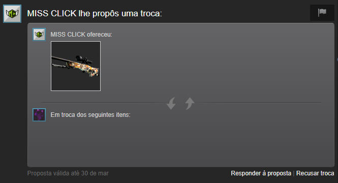 Let_Gerassi's tweet photo. @MISSCLICKSTORE foi mais rápido pra mandar a trade doq a Let pra aceitar, nem cliquei. 

Cupom ED - @EdHunterCS https://t.co/3PvinPqzXE