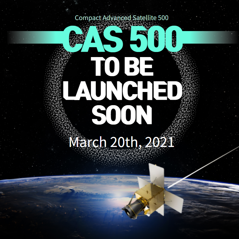 CAS500 (Compact Advanced Satellite 500) is ready to be launched this Saturday, on March 20 from Kazakhstan's Baikonur Space Center! It is 500kg-class satellite with 0.5m(Panchromatic) and 2m(Multispectral) resolution. The number ‘500’ refers to its altitude and weight.
#CAS500