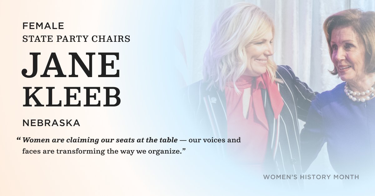 As chair of <a href="/NebraskaDems/">Nebraska Democratic Party</a>, <a href="/janekleeb/">Jane Fleming Kleeb🇺🇸We The People</a> is bringing Nebraskans from rural and urban communities together to elect Democratic leaders who will put Nebraskans’ best interests first.