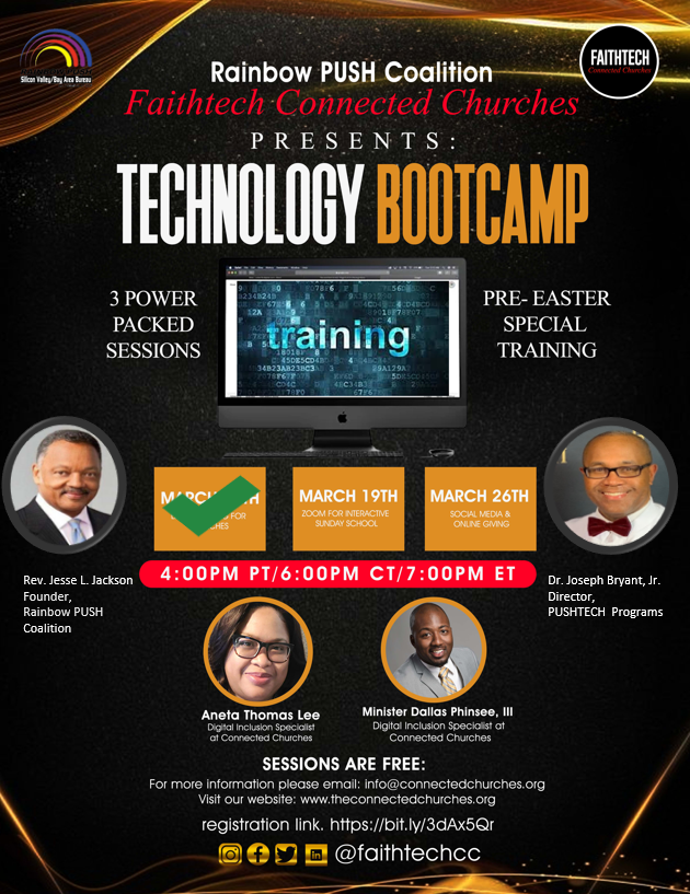 Join us for our next training focused on maximizing #ZOOM for hosting your #BibleStudy #DigitalLiteracy <a href="/faithtechcc/">Faithtech Connected Churches</a> <a href="/PushTech2020/">SV Rainbow Push</a> <a href="/RPCoalition/">RainbowPUSHCoalition</a> Register Today! bit.ly/3dAx5Qr
