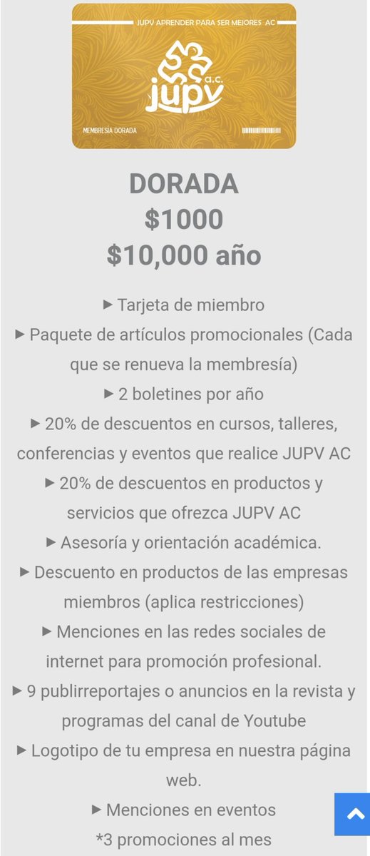 JUPV14's tweet photo. Membresía Dorada y sus beneficios.
#SOYJUPV
#AprenderParaSerMejores
JUPV A.C. https://t.co/DcyQ3VFnix
