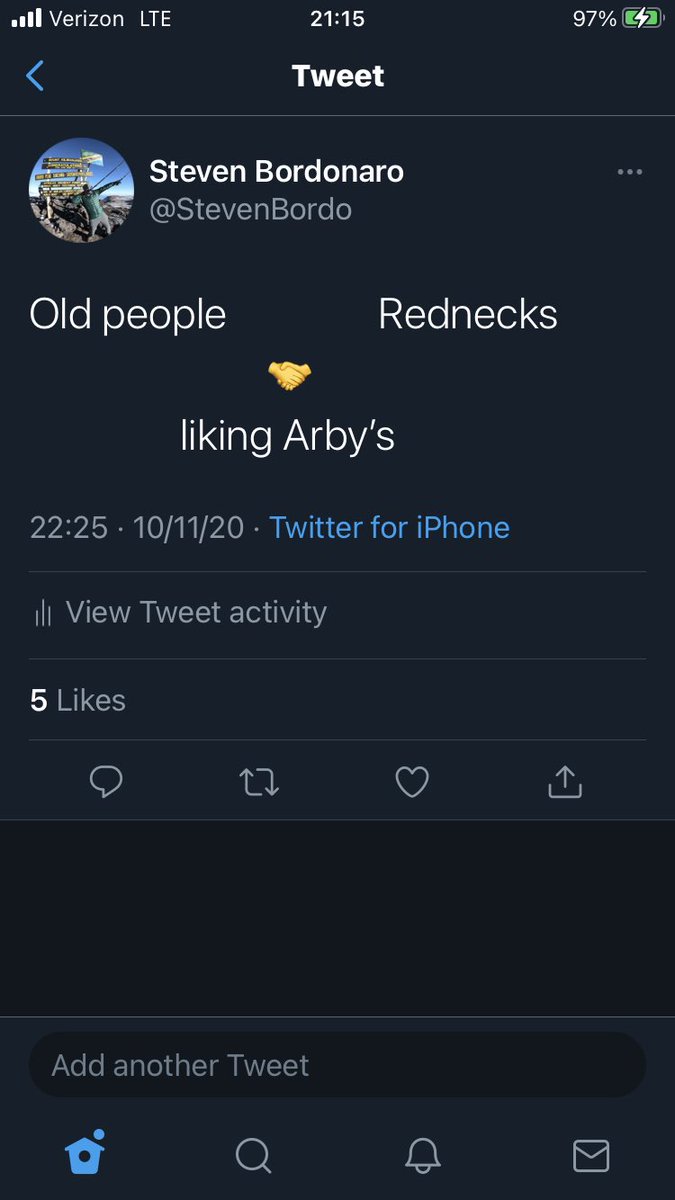 StevenBordo's tweet photo. People who eat Arby’s either drive the speed limit in the left lane or tailgate you in the left lane when you’re already going 20 over https://t.co/8HYS9fE6nY