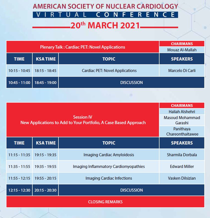 48 hours to the start of @myASNC
 virtual #MiddleEast conference. Here is the schedule of Day 2.  Program co-organized by the Saudi Heart Association and include many experts from the #MiddleEast. 
Register today saudi-heart.com/asnc/

#CVNuc #cardiotwtter
