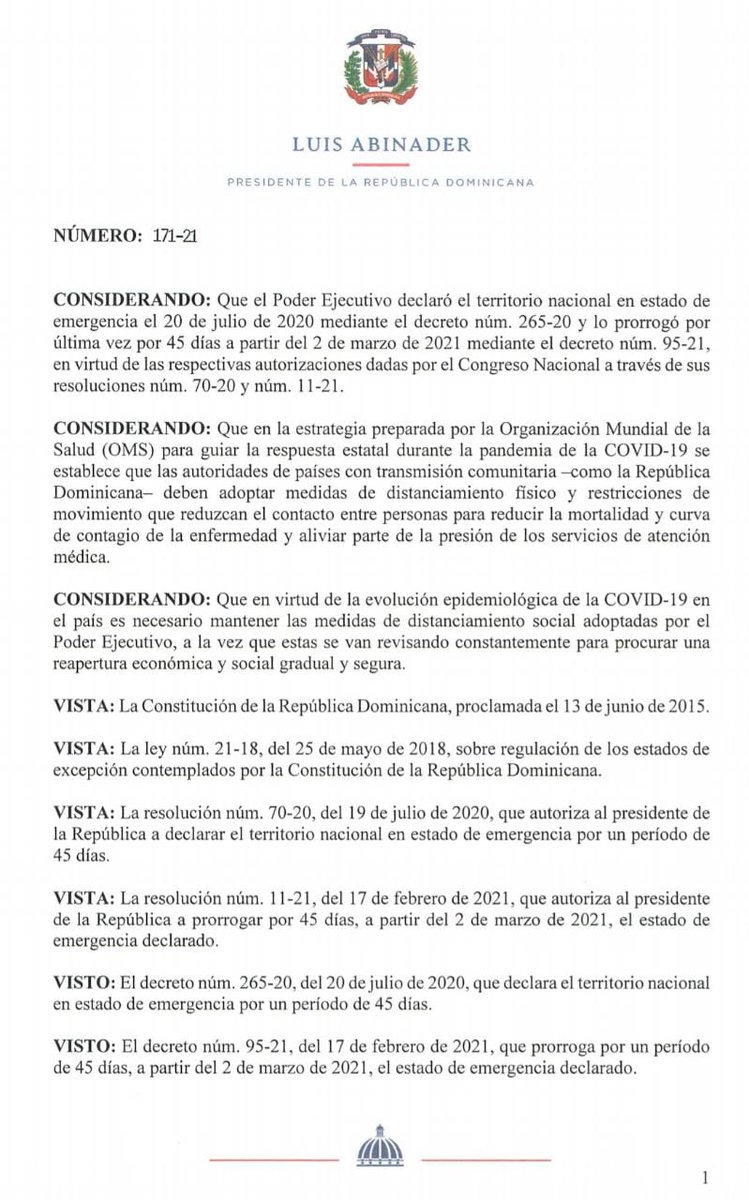 DiarioLibre's tweet photo. |#ÚltimoMinuto | Gobierno dispone que el #ToquedeQueda durante la #SemanaSanta, los días viernes 2, sábado 3 y domingo 4 de abril comenzará a las 7PM hasta las 5AM, con libre tránsito de tres horas. Se prohíbe también la venta de bebidas alcohólicas. https://t.co/xiu7bIAGVm
