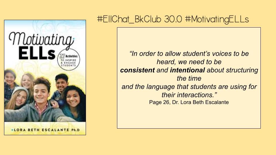 Mturnermc's tweet photo. 1A2 Whether in-person or virtual, I have been most successful when limiting the number of new activities and technology tools. A consistent daily routine, with built-in language expectations, is important for everyone. #ELLChat_BkClub 30.0 #MotivatingELLs by @draLBescalante https://t.co/T9ORsshHQY