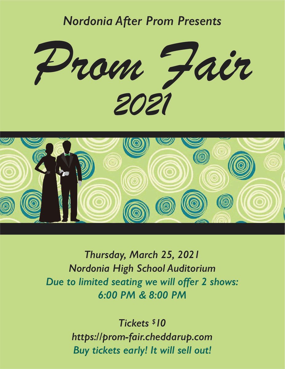 Here is the highly anticipated Prom Fair link to purchase tickets for this year’s shows at 6pm and 8pm on Thursday, March 25th at Nordonia HS. Come see the seniors wearing the latest prom fashions. Limited seats are available so buy your tickets today! my.cheddarup.com/c/prom-fair