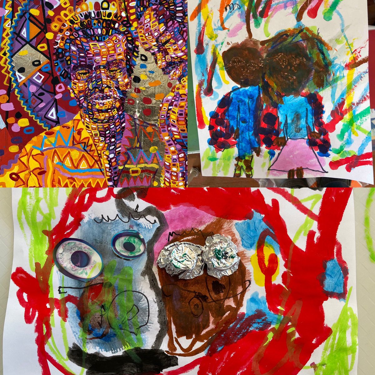MarlAtelierista's tweet photo. @hebrubrantley created Superheroes that looked like him/his neighborhood. Inspired by #Africobra artists &Hebru, Children 3-6 learned 2 mix beautiful browns &create the superheroes that r missing in their/our lives. #superheroes #afrofuturism #representationmatters @DCPSArts #BLM https://t.co/bJxublCogt