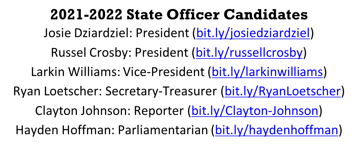 wyofbla's tweet photo. Interested in learning more about the 2021-2022 State Officer Candidates?  Check out their Virtual Campaign Both Folders &amp; Follow Them on Social Media! You can also join one of the Meet &amp; Greet Zoom Events!  Voting will take place on March 24, 2021! https://t.co/qETMF2lRKm