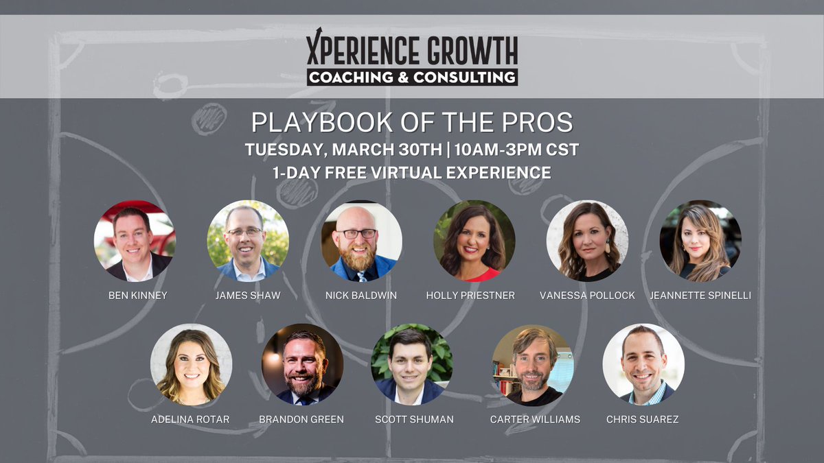 XperienceGrowth's tweet photo. Have you ever wondered how a professional BECOMES a professional? 🤔On 3/30, join us for Playbook of the Pros. We've put together a 1-day VIRTUAL EVENT together for YOU to be able to dive inside industry pro's playbooks. Oh, and did we mention it's FREE? https://t.co/XaNAvSRBSU https://t.co/ddpO0RI8Kb