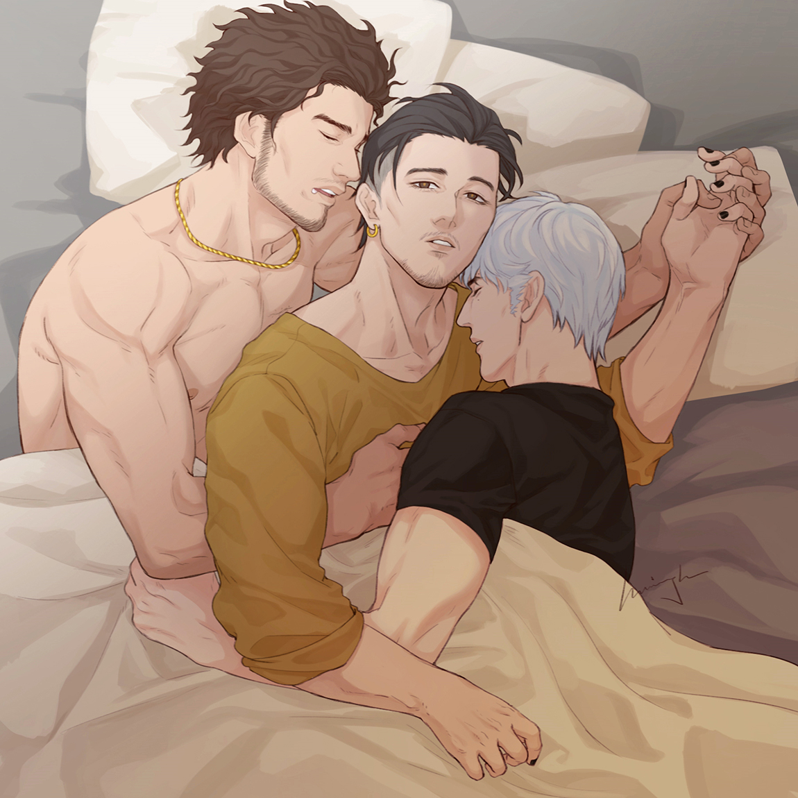 minghii's tweet photo. waking up in a warm daze #ichizhaohan #ichijoonzhao 

whoever's not feeling well gets to be cuddled in the middle until they feel better :3c https://t.co/aqi9nptuhF