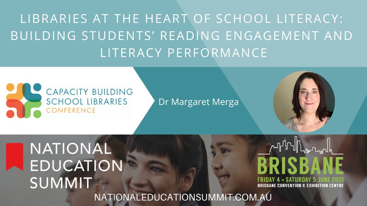 #CapacityBuildingSchoolLibraries Conference is back in Brisbane.
Join Dr Margaret Merga as she explores the crucial role #libraries play in improving student #literacy. 
Fri 4 - Sat 5 June 2021, Brisbane Convention & Exhibition Centre
Tickets: nationaleducationsummit.com.au/capacity-build… #NESBRIS2021